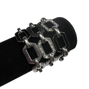 WHITE HOUSE BLACK MARKET Silver Tone Geometric Link Bracelet Womens Statement